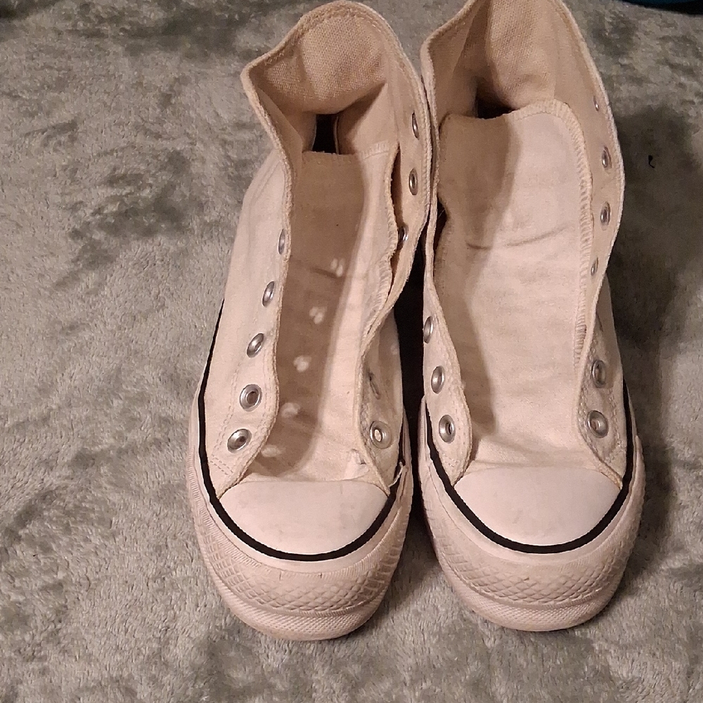 Converse High-Top Canvas Sneakers in Cream
